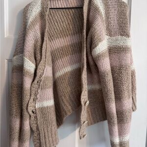 Free people Cozy Striped Open-Front Knit Cardigan - Pink & Cream